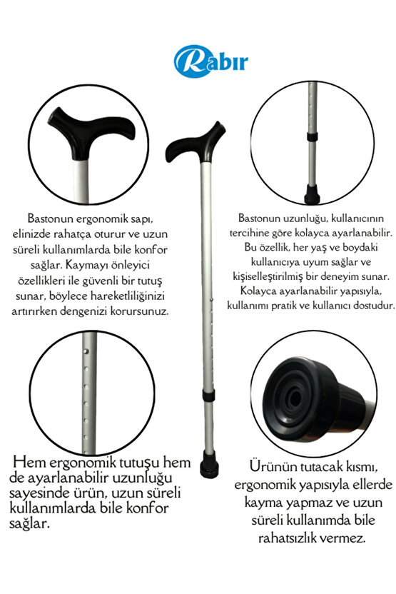 Baston Ayarlanabilir 80-100 Denge Bastonu Siyah