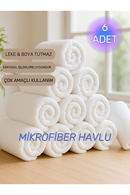 ( 6 Adet ) 50x90cm Mikrofiber Havlu,berber Havlusu, Kuaför Havlusu, Sporcu Havlusu, El Yüz Havlusu