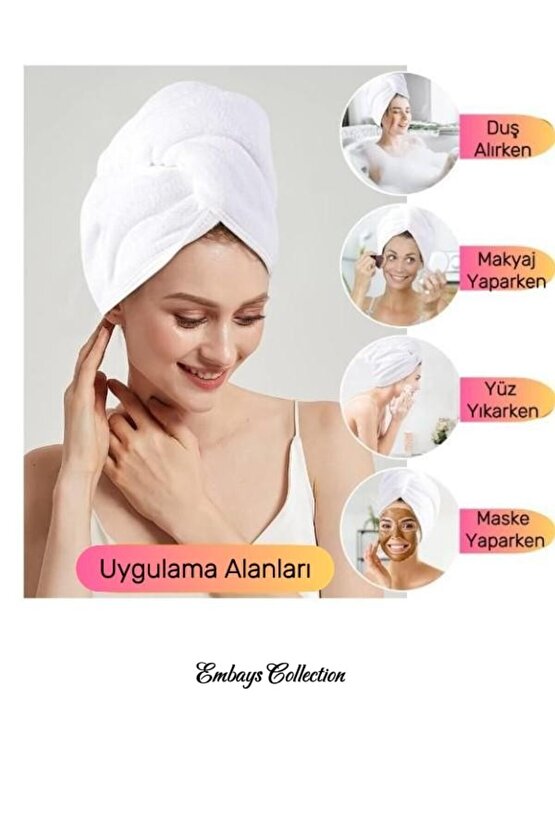 Düğme Lastikli Saç Havlusu, Saç Bonesi, Makyaj Bonesi, Yüz Bakım Havlusu, Banyo Sonrası Saç Kurutma