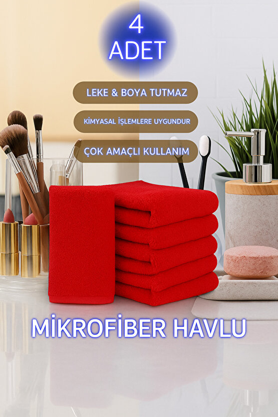( 4 Adet ) 50x90cm Mikrofiber Havlu,berber Havlusu, Kuaför Havlusu, Sporcu Havlusu, El Yüz Havlusu