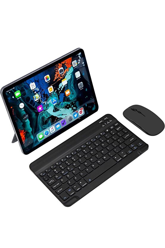 Apple iPad A16 11 Tablet Için Uyumlu Slim Şarjlı Bluetooth Klavye Ve Mouse Seti