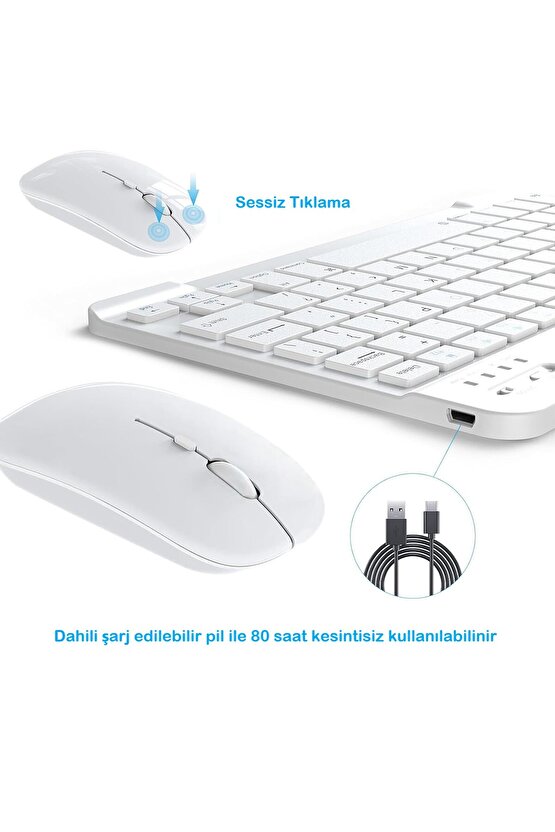 Apple iPad A16 11 Tablet Için Uyumlu Slim Şarjlı Bluetooth Klavye Ve Mouse Seti