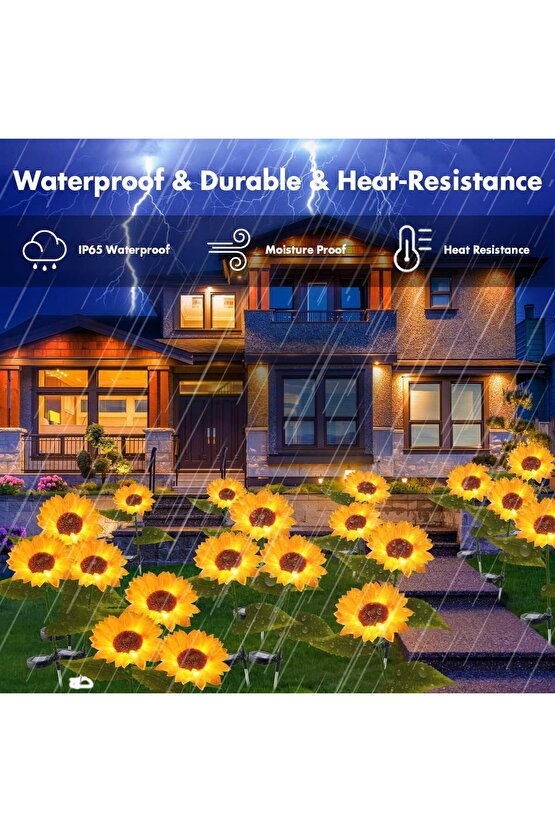 Solar Bahçe Işıkları Güneş Enerjili Ayçiçeği LED Aydınlatma 3 Yapraklı,Solar Sunflower Lights(2 Adet