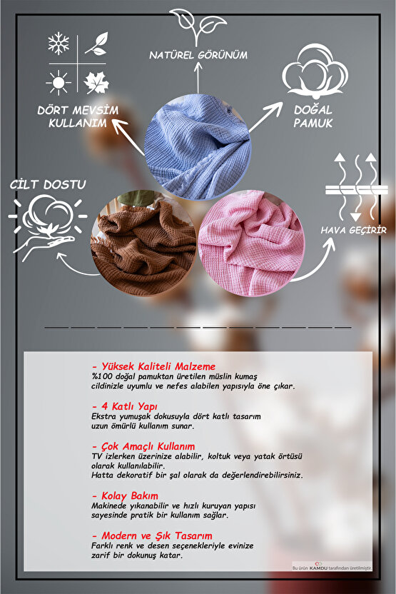 100x200 cm Müslin %100 Pamuk Tv Battaniyesi, Çok Amaçlı Müslin Örtü, Pamuk Battaniye