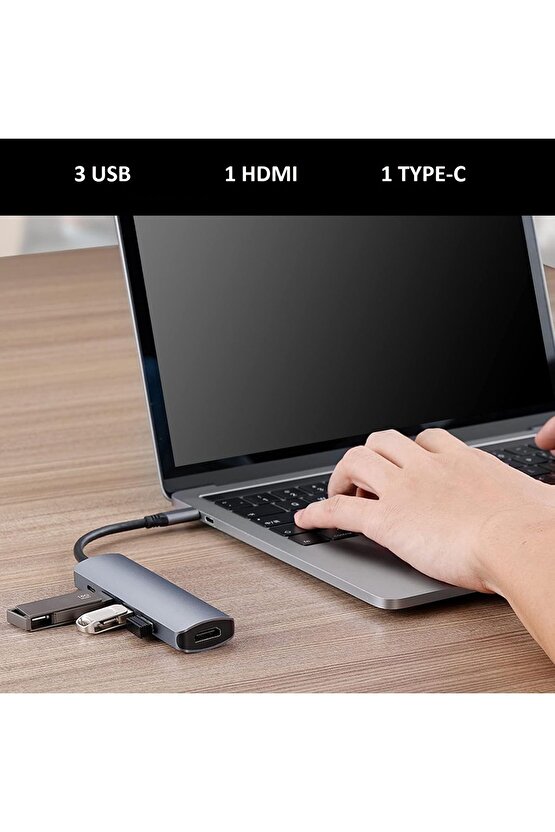 5in1 Macbook Pro Air Type-C USB 3.0 Hub Dönüştürücü Çevirici Çoklayıcı 4K Hdmı PD Şarj+Data Girişli