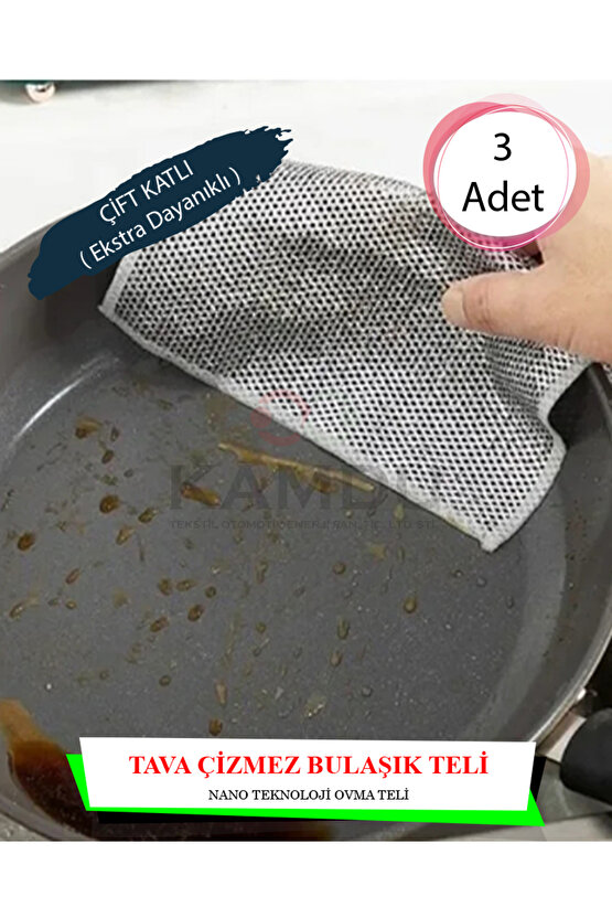 ( 3 Adet ) Inox Çizmez Bulaşık Teli ( Çift Katlı ) 20x20cm Tava Çizmez, Ankastre Temizliği