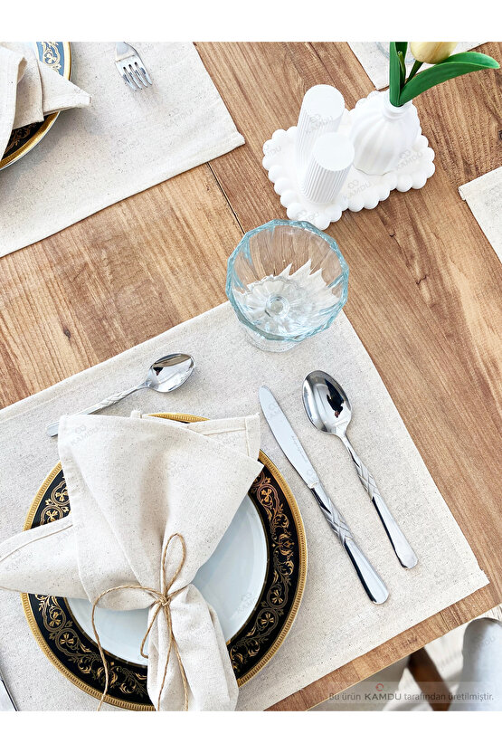 35x50cm 4 Adet Pamuklu %100 Keten Amerikan Supla,Şık Sunum Peçetesi, Keten Amerikan Servis