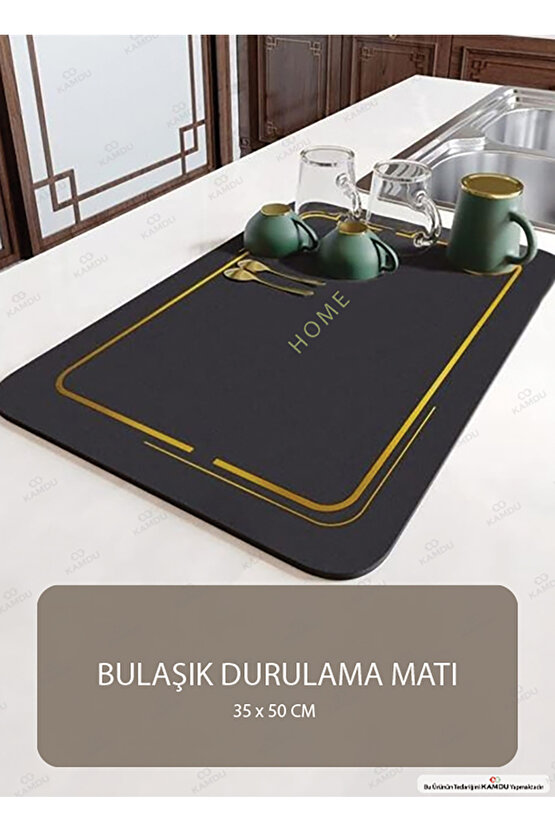 Siyah Renk Bulaşık Matı 35x50cm, Kurulama Matı, Tezgah Üstü Mat, Sihirli Paspas