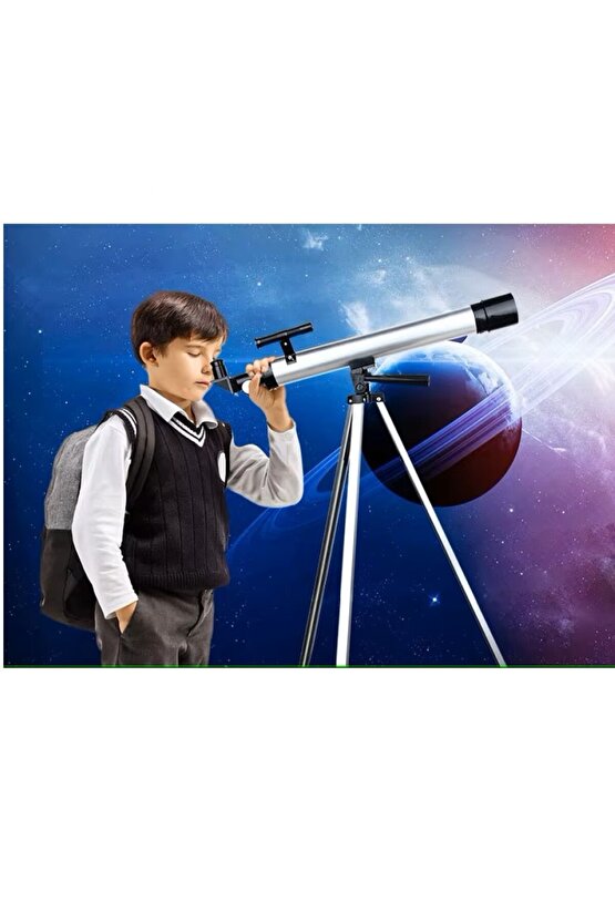 Teleskop 100 Kat Yakınlaştırma 50mm Eğitici Astronomik Uzay Doğa Ay Gözlem Teleskobu + Tripod
