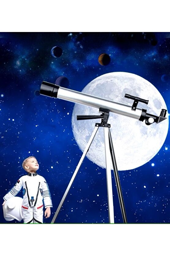 Teleskop 100 Kat Yakınlaştırma 50mm Eğitici Astronomik Uzay Doğa Ay Gözlem Teleskobu + Tripod