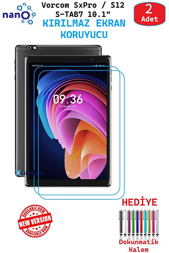 2 ADET Vorcom S12-SXPro STab7 10.1 Tablet İçin Tam Uyumlu Ekran Koruyucu Cam Nano HD Esnek Kırılmaz