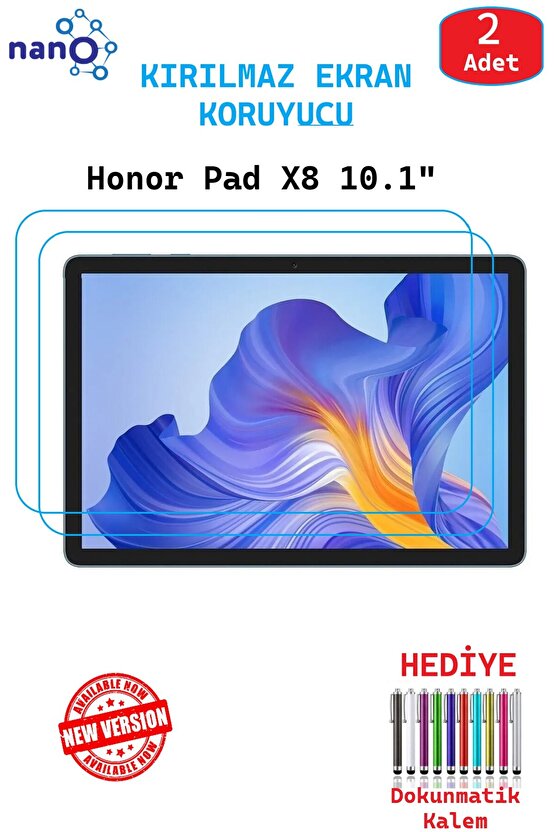 2 ADET Honor Pad X8 10.1 Tablet İçin Tam Uyumlu Ekran Koruyucu Şeffaf Cam Nano HD Esnek Kırılmaz