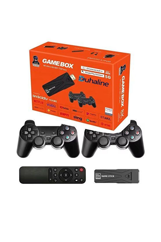 Yeni Versiyon 8K Ultra HD Game Box+Android TV 36500 Oyunlu 5g 64 GB Tv Game Stick Oyun Konsolu+2 Kol