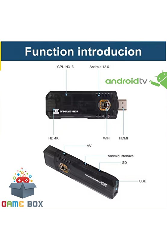 Yeni Versiyon 8K Ultra HD Game Box+Android TV 36500 Oyunlu 5g 64 GB Tv Game Stick Oyun Konsolu+2 Kol