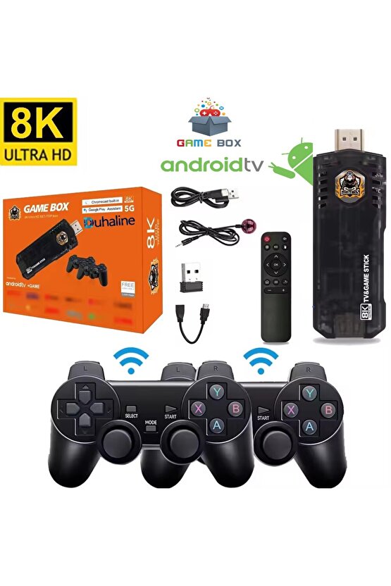 Yeni Versiyon 8K Ultra HD Game Box+Android TV 36500 Oyunlu 5g 64 GB Tv Game Stick Oyun Konsolu+2 Kol