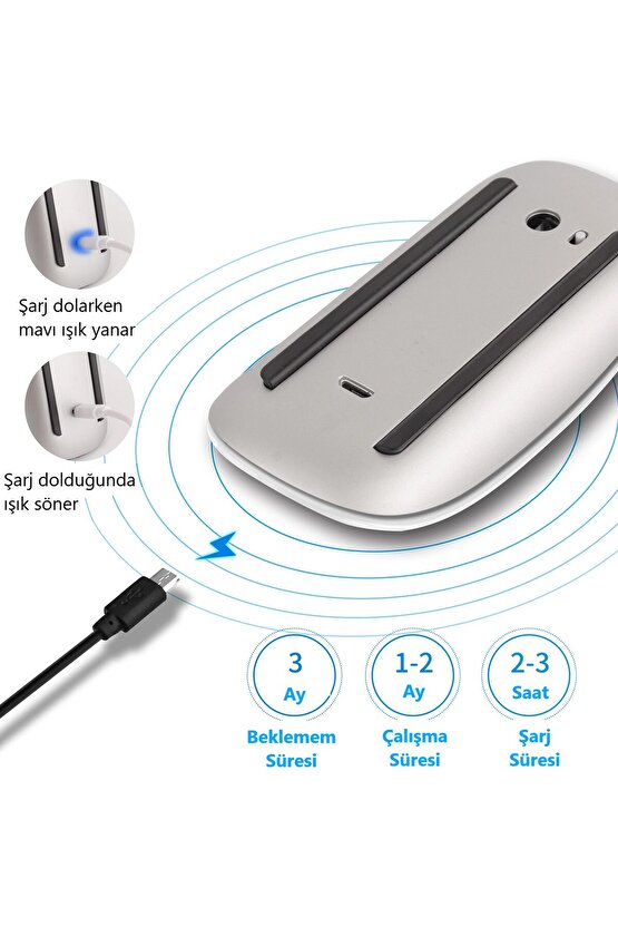 Apple Mac iPad Uyumlu Bluetooth Touch Şarjlı Magic Model Mouse Tablet Telefon Sessiz Dokunmatik Fare