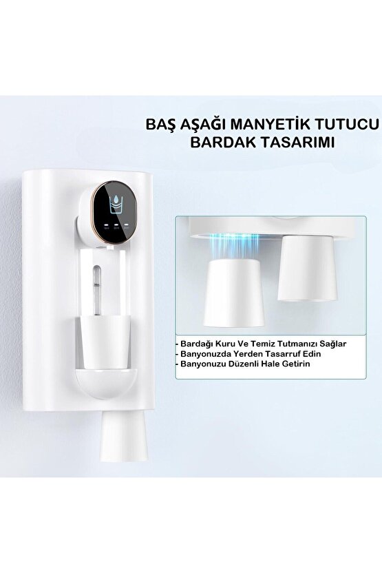 Otomatik Ağız Bakım Suyu Gargara Dispanseri 3 Modlu Şarjlı 540ml Kapasiteli 2 Manyetik Bardak