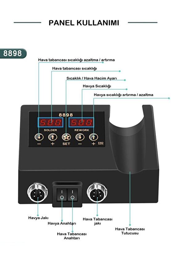 Sıcak Hava Üflemeli Havya İstasyonu Dijital Ekran Lehim Maknesi ve Hava Tabancası +Tamir Matı HEDİYE