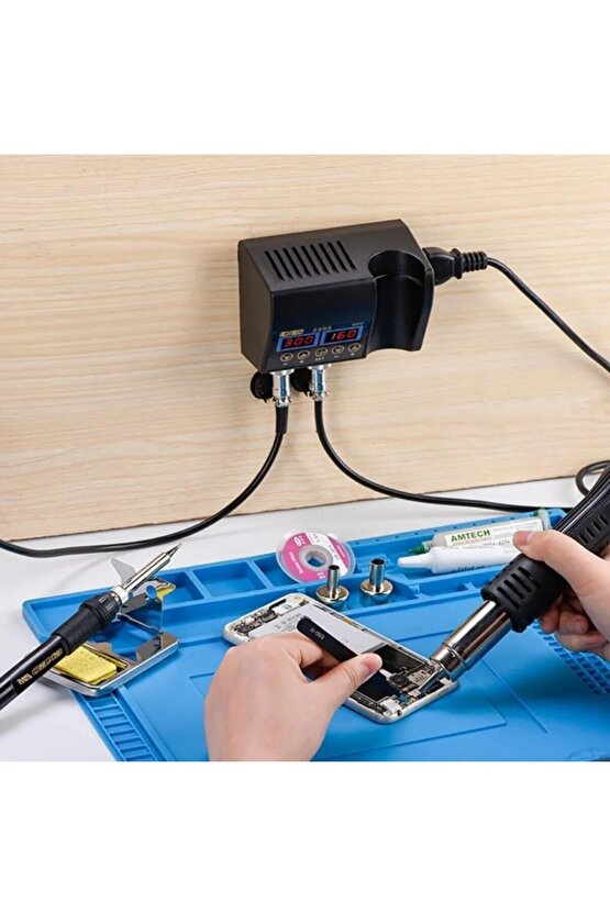 Sıcak Hava Üflemeli Havya İstasyonu Dijital Ekran Lehim Maknesi ve Hava Tabancası +Tamir Matı HEDİYE