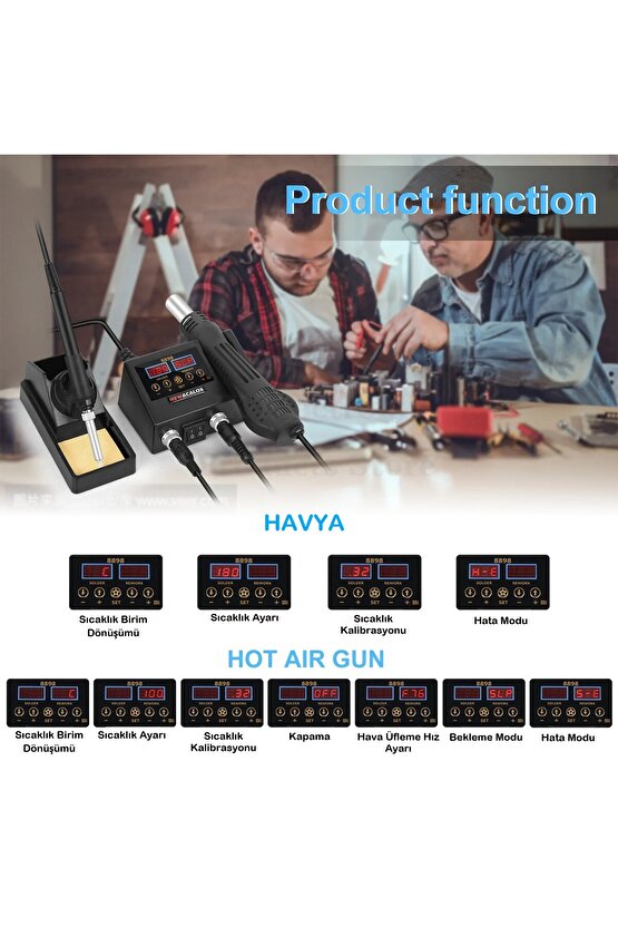 Sıcak Hava Üflemeli Havya İstasyonu Dijital Ekran Lehim Maknesi ve Hava Tabancası +Tamir Matı HEDİYE