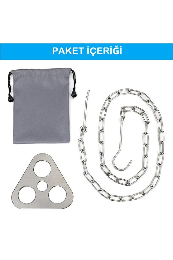 Paslanmaz Çelik Askı Kamp Tripodu Üç Ayaklı Halka, Zincirli ve Kancalı Kamp Tencere Askı Aparatı