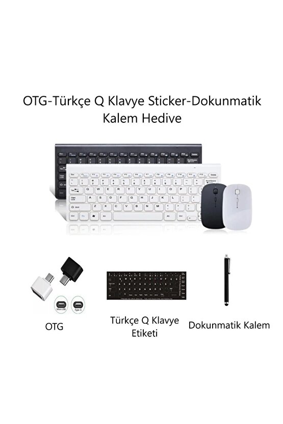 Samsung Galaxy Tab A9 SM-X110 8.7 Uyumlu Kablosuz Taşınabilir Q Klavye Ve Mouse Set BEYAZ