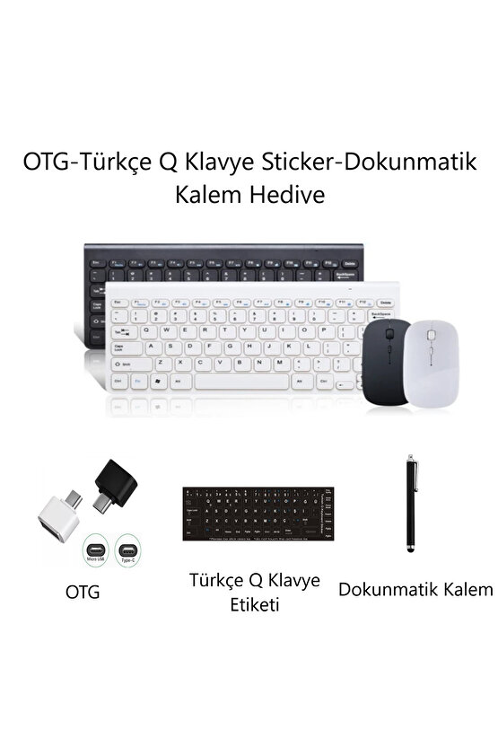 Samsung Galaxy Tab S8 Ultra Tablet Uyumlu Kablosuz Taşınabilir Q Klavye Ve Mouse Set BEYAZ