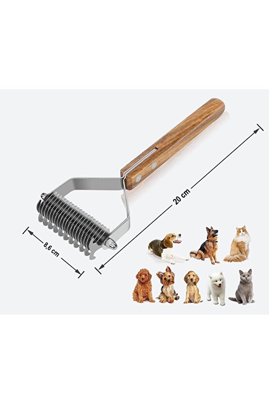Ahşap Saplı Çift Taraflı Kedi Köpek Bakım Kıtık Tüy Topak Açıcı Metal Dişli Evcil Hayvan Tarağı
