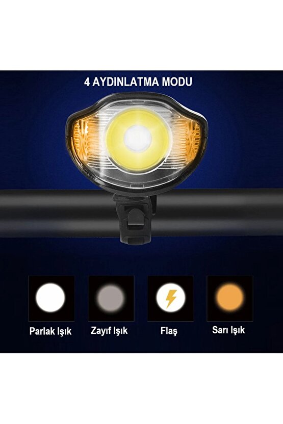 Bisiklet Lcd Hız Gösterge Km Ekranı Su Geçirmez Şarjlı Led Işık 4 Mod Işık Korna 6 Mod Ses 3 In 1