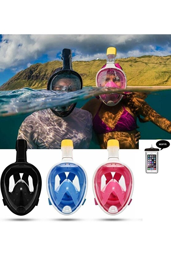 Tam Yüz Dalış Maskesi Buğu Önleyici Şnorkel Fullface Yüzücü Maskesi