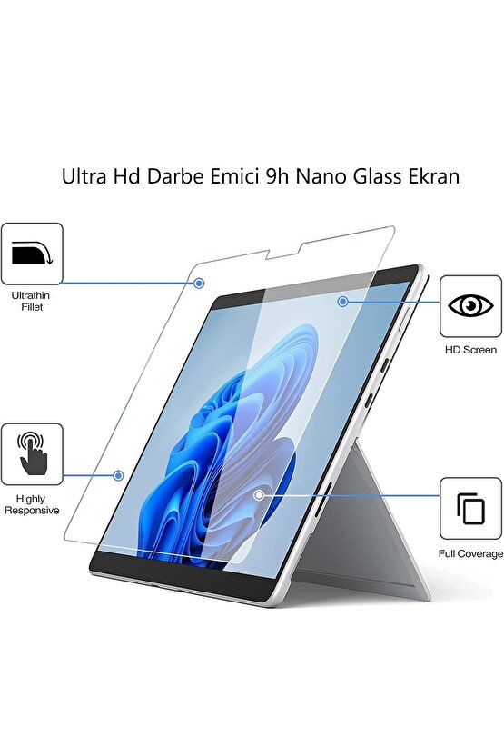 Microsoft Surface Pro 8 Uyumlu  Pro X 13 Inç Ultra Hd Darbe Emici 9h Nano Glass Ekran Koruyucu Cam