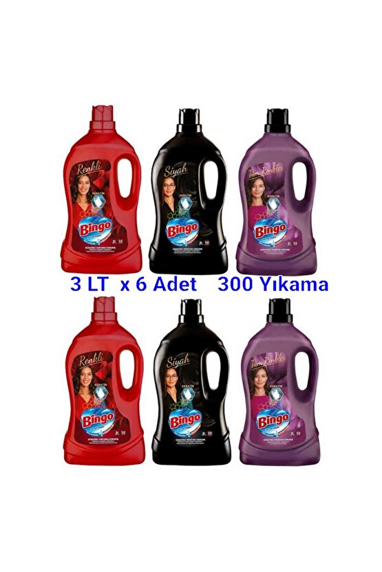 BİNGO SIVI ÇAMAŞIR DETERJANI 2*3LT SİYAH 2*3LT RENKLİ 2*3LT ONARIM KORUMA TOPLAM 18 LT