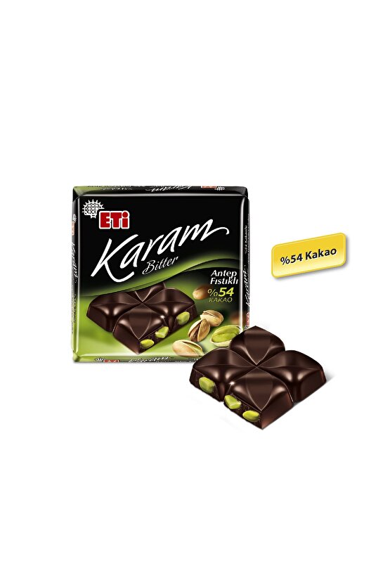 Karam %54 Kakaolu Antep Fıstıklı Bitter Çikolata 60 g x 6 Adet