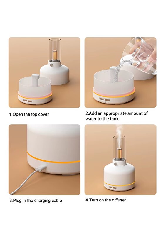 ODA HAVA NEMLENDİRİCİ 3 MOD LED IŞIKLI AROMA DİFİZÖR 200ML MUM IŞIĞI RETRO GÖRÜNÜMLÜ BUHAR MAKİNESİ