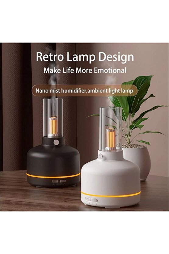 ODA HAVA NEMLENDİRİCİ 3 MOD LED IŞIKLI AROMA DİFİZÖR 200ML MUM IŞIĞI RETRO GÖRÜNÜMLÜ BUHAR MAKİNESİ