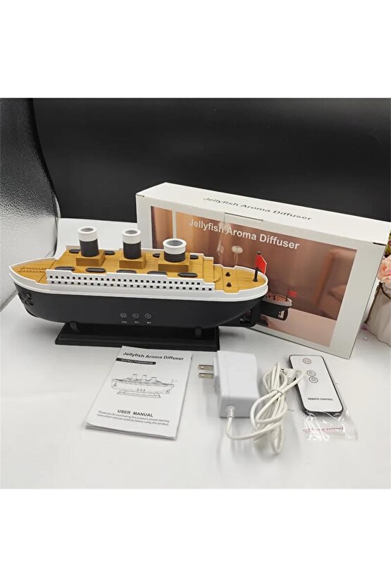 ODA HAVA NEMLENDİRİCİ AROMA DİFİZÖR HUMUDİFİER GEMİ ŞEKLİNDE RGB LED IŞIKLI BUHAR MAKİNESİ