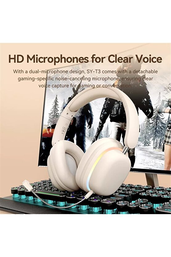 BLUETOOTH 5.3 KULAKLIK RGB LED IŞIKLI ÇIKARILABİLİR MİKROFONLU OYUN MÜZİK FİLM İÇİN ŞARJLI KULAKLIK