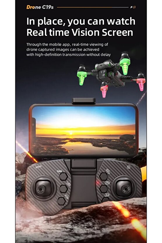 ÇİFT KAMERALI ENGEL KAÇINMA SENSÖRLÜ DRONE UZAKTAN KUMANDALI APP DESTEKLİ LED IŞIKLI QUADCOPTER