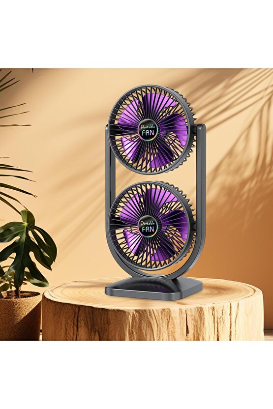 ŞARJLI MASAÜSTÜ ÇİFTLİ VANTİLATÖR MİNİ SERİNLETİCİ FAN