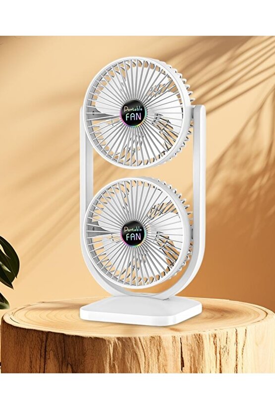 ŞARJLI MASAÜSTÜ ÇİFTLİ VANTİLATÖR MİNİ SERİNLETİCİ FAN