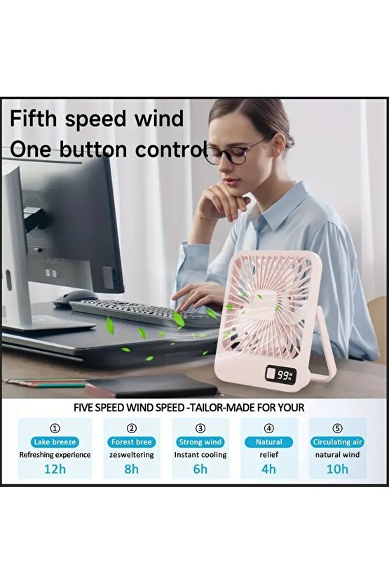 MASAÜSTÜ ŞARJLI FAN 5 HIZ KADEMELİ ULTRA İNCE LED GÖSTERGELİ VANTİLATÖR SERİNLETİCİ MİNİ KLİMA