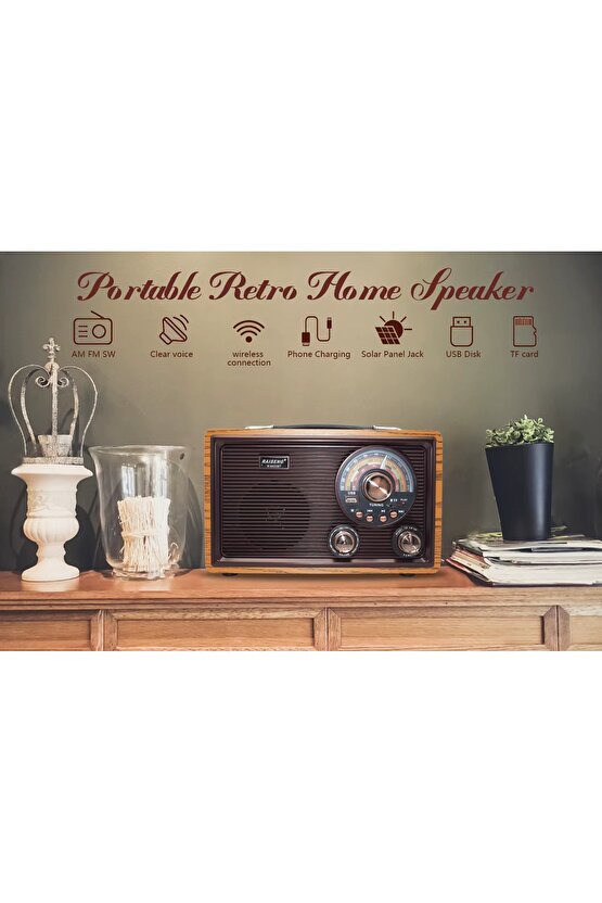 NOSTALJİK RADYO BLUETOOTH SPEAKER ŞARJLI SD KART USB GİRİŞLİ MP3 ÇALAR KABLOSUZ HOPARLÖR