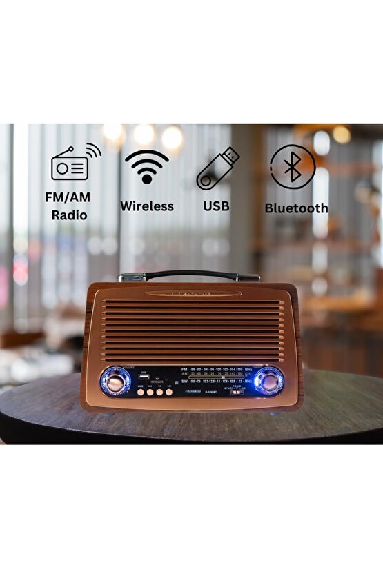 NOSTALJİK RADYO BLUETOOTH SPEAKER ŞARJLI SD KART USB GİRİŞLİ MP3 ÇALAR KABLOSUZ HOPARLÖR
