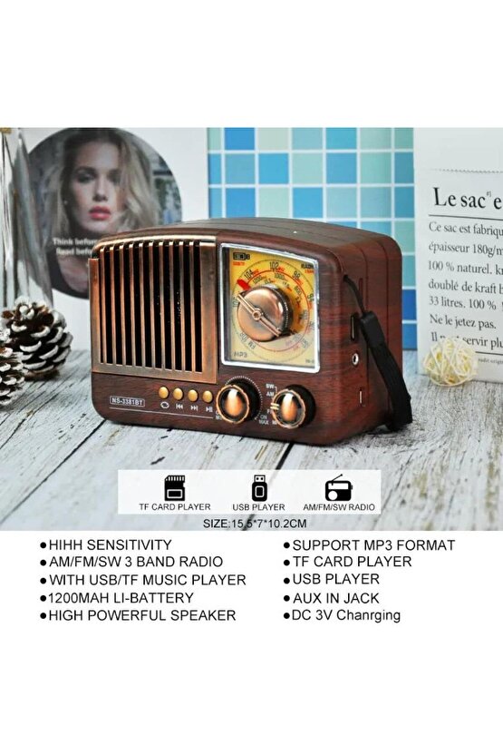 MİNİ NOSTALJİK RADYO BLUETOOTH SPEAKER ŞARJLI SD KART USB GİRİŞLİ MP3 ÇALAR KABLOSUZ HOPARLÖR