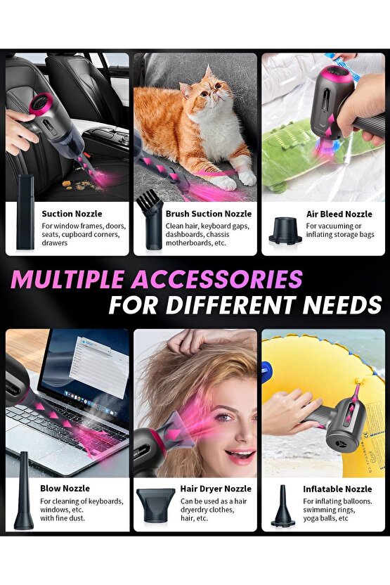 ŞARJLI ARAÇ SÜPÜRGESİ VAKUM CLEANER EV OFİS KABLOSUZ MİNİ SÜPÜRGE VAKUMLAMA CİHAZI 6000PA