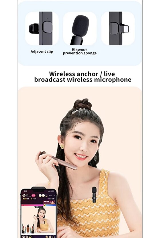 ANDROİD UYUMLU KABLOSUZ TEKLİ YAKA MİKROFONU TYPE C GİRİŞLİ YOUTUBE VİDEO CANLI YAYIN