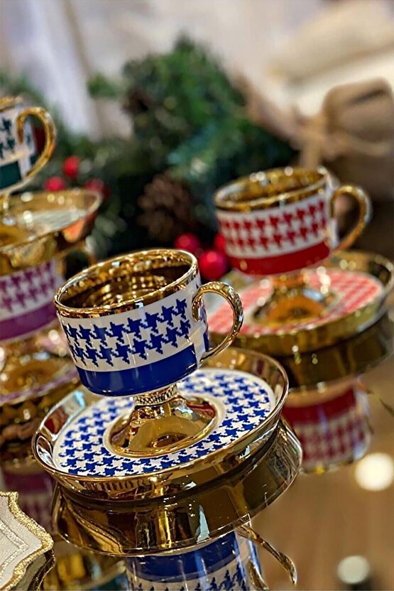 Porselen Kaz Ayağı 6lı Ayaklı Fincan Takımı