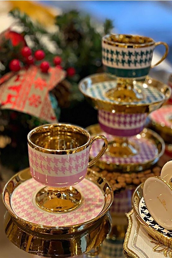 Porselen Kaz Ayağı 6lı Ayaklı Fincan Takımı