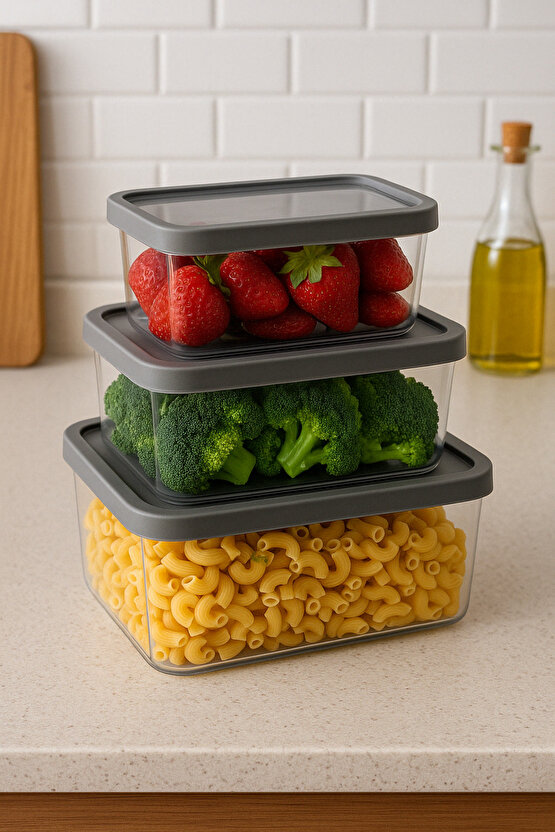 3lü Şeffaf Gıda Saklama Kabı Seti Kapaklı, Pratik ve Sağlıklı Saklama Çözümü