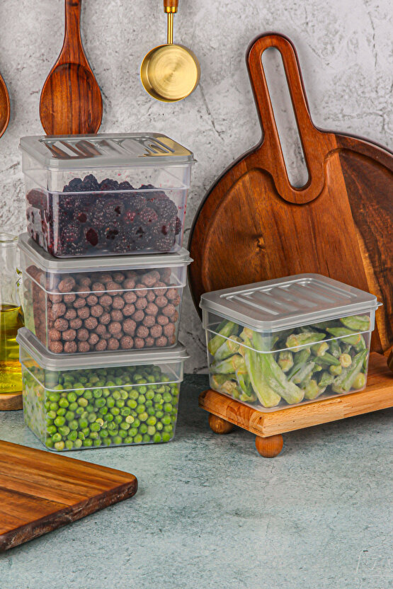 4lü Buzdolabı Düzenleyici Organizer Mikrodalga Ve Difrize Uygun Saklama Kabı Antrasit Set